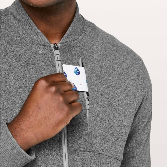 Lululemon Men’s City Sweat Bomber Thermo Heathered Light Cast Grey Jacket size L - Picture 4 of 8